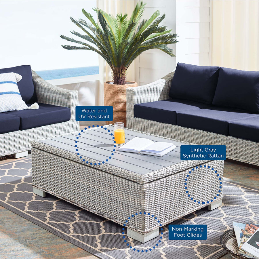 Harlow 45" Outdoor Patio Wicker Rattan Coffee Table in Light Gray