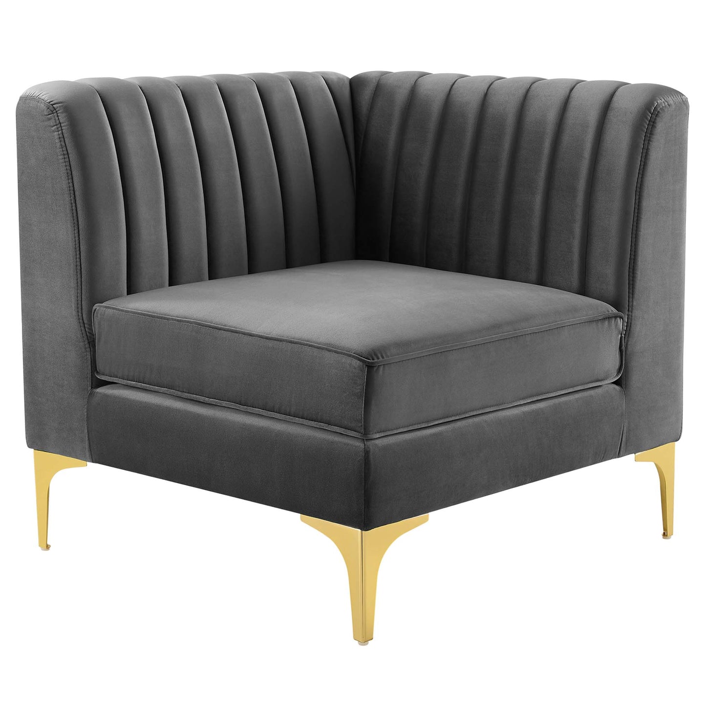Triumph Channel Tufted Performance Velvet Sectional Sofa Corner Chair by Furniture for America