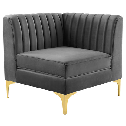 Triumph Channel Tufted Performance Velvet Sectional Sofa Corner Chair by Furniture for America