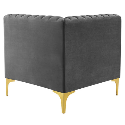 Triumph Channel Tufted Performance Velvet Sectional Sofa Corner Chair by Furniture for America