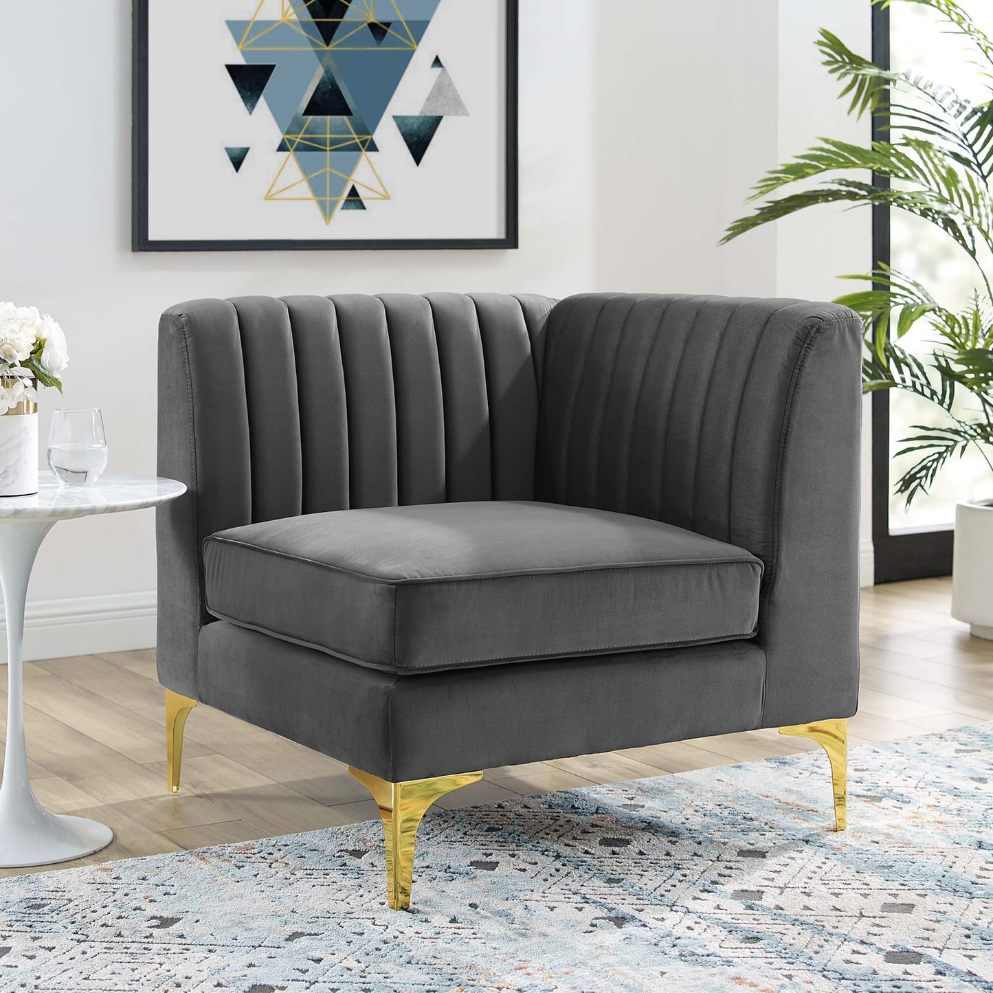 Triumph Channel Tufted Performance Velvet Sectional Sofa Corner Chair by Furniture for America