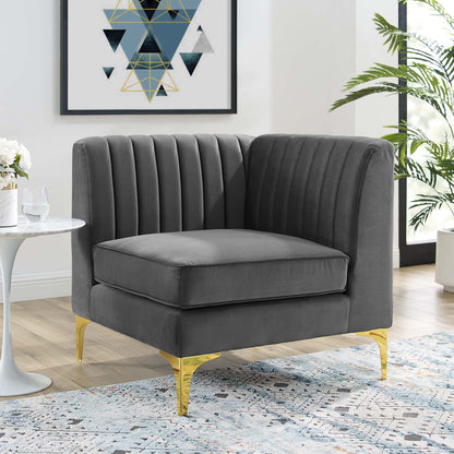 Triumph Channel Tufted Performance Velvet Sectional Sofa Corner Chair by Furniture for America