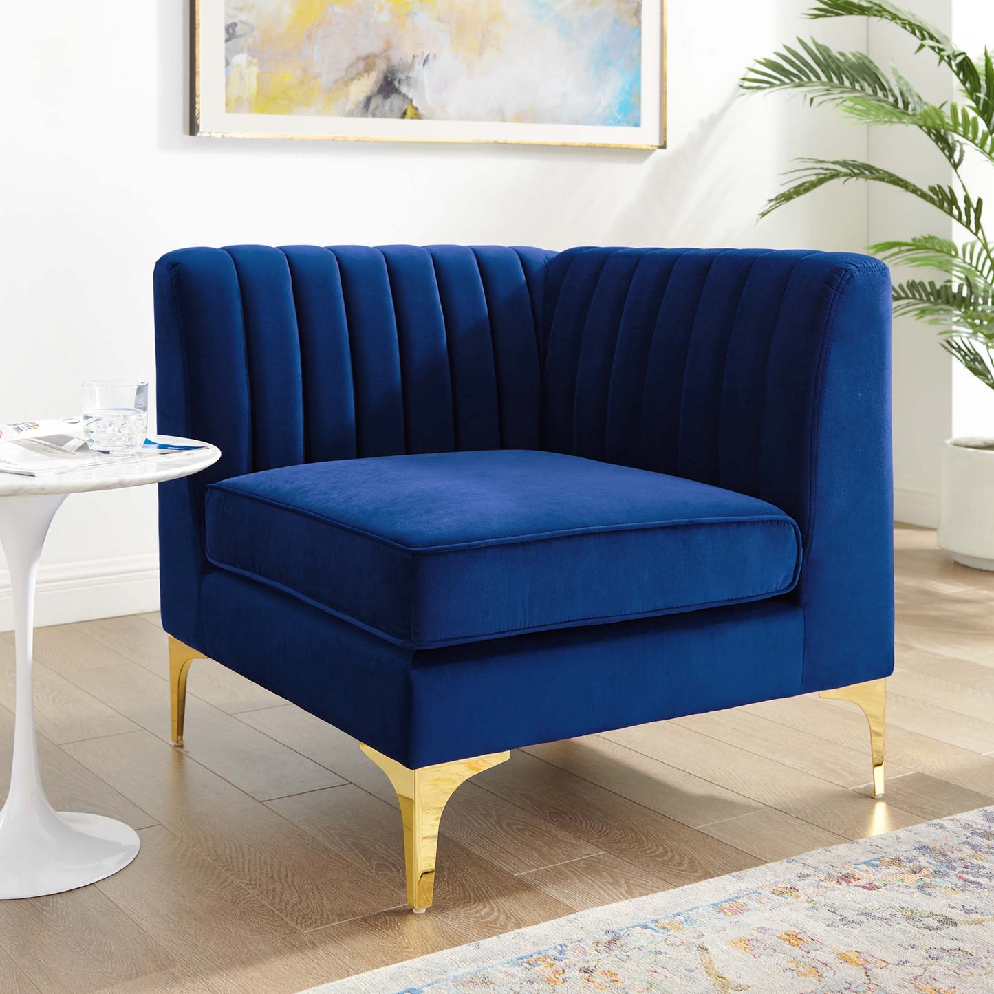 Triumph Channel Tufted Performance Velvet Sectional Sofa Corner Chair by Furniture for America
