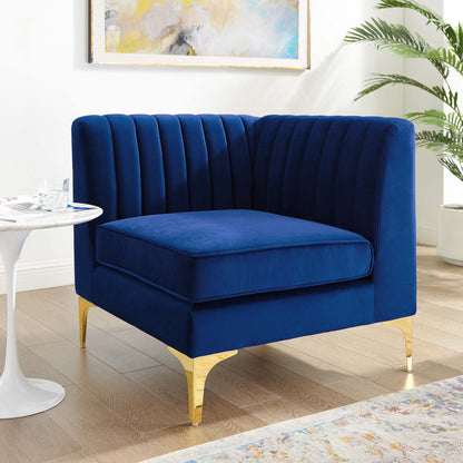 Triumph Channel Tufted Performance Velvet Sectional Sofa Corner Chair by Furniture for America