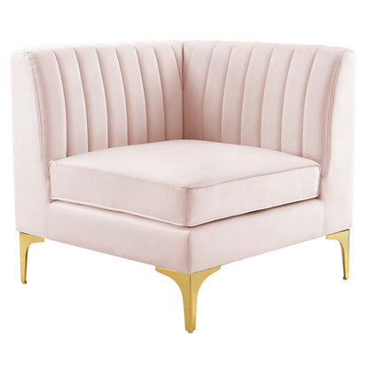Triumph Channel Tufted Performance Velvet Sectional Sofa Corner Chair by Furniture for America