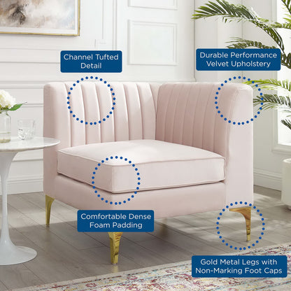 Triumph Channel Tufted Performance Velvet Sectional Sofa Corner Chair by Furniture for America