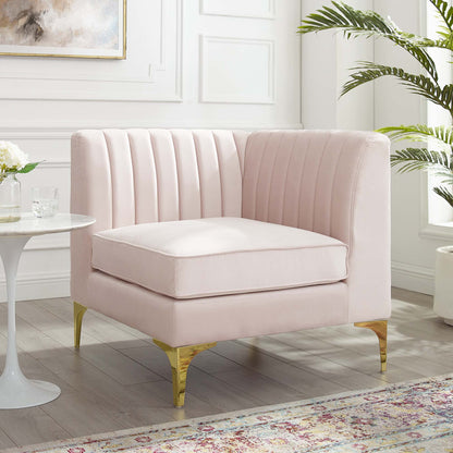 Triumph Channel Tufted Performance Velvet Sectional Sofa Corner Chair by Furniture for America