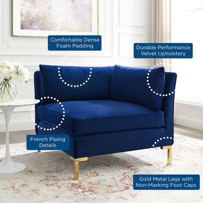 Ardent Performance Velvet Sectional Sofa Corner Chair by Furniture for America