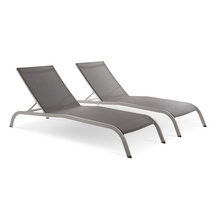 Savannah Outdoor Patio Mesh Chaise Lounge Set of 2 in Gray