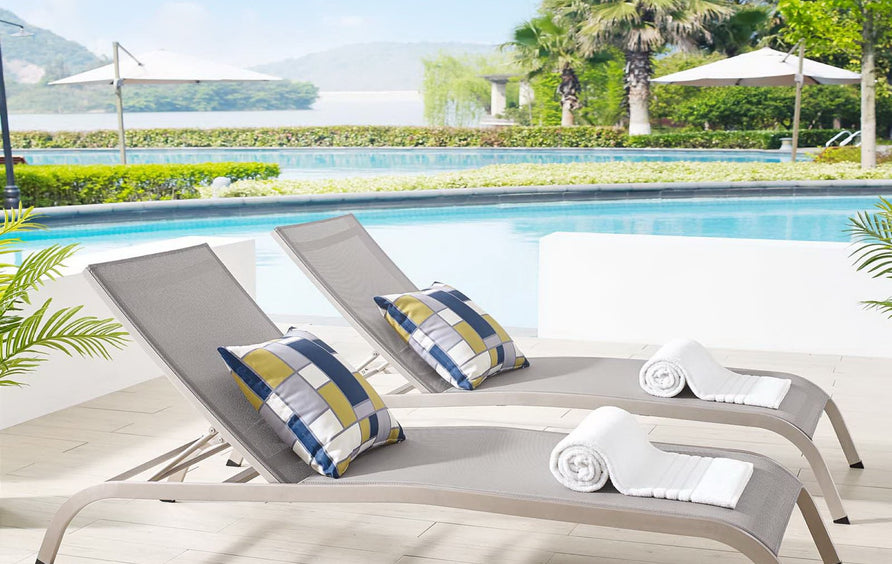 Ikat Outdoor Patio Mesh Chaise Lounge Set of 2 in Gray