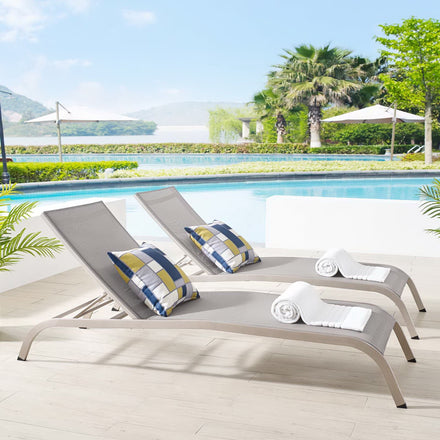 Savannah Outdoor Patio Mesh Chaise Lounge Set of 2 in Gray