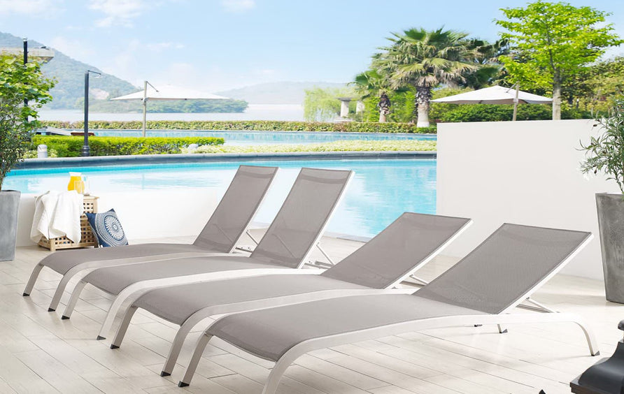 Ikat Outdoor Patio Mesh Chaise Lounge Set of 4 in Gray