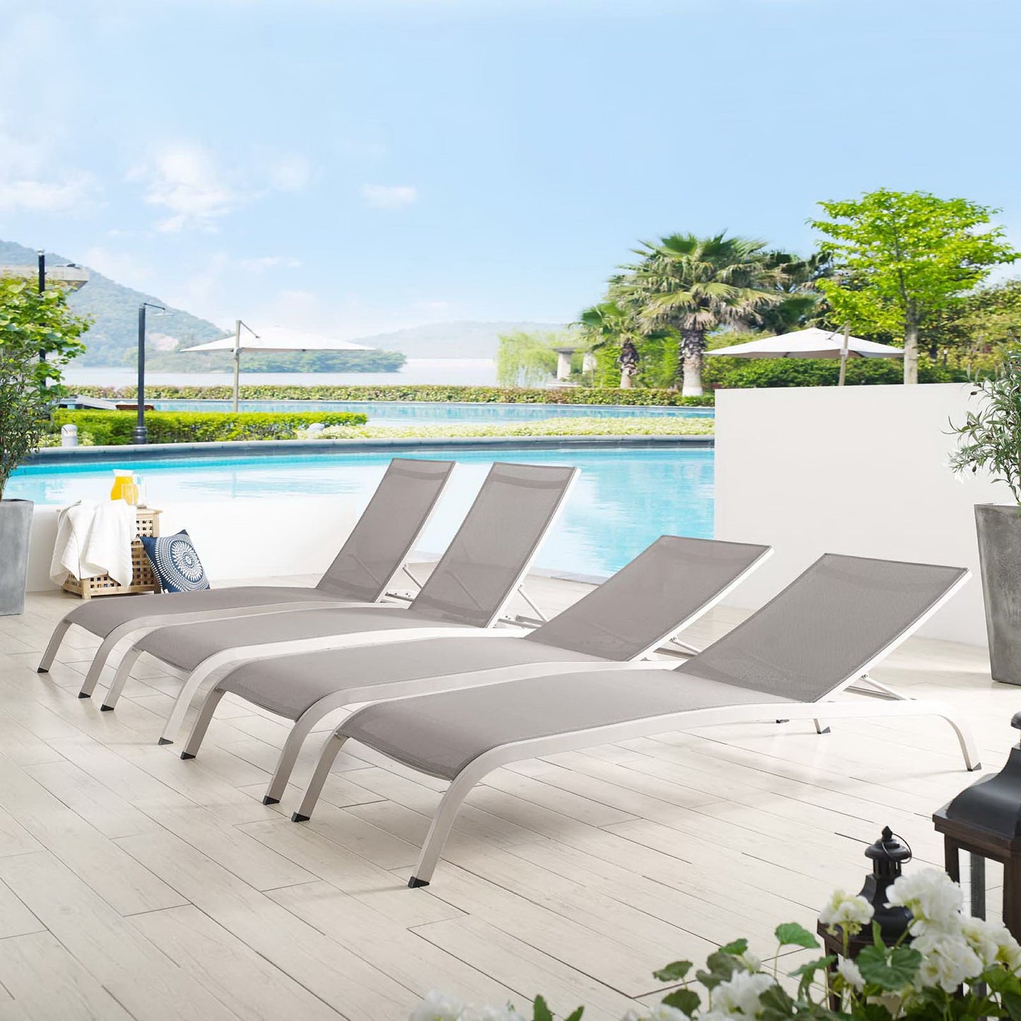 Savannah Outdoor Patio Mesh Chaise Lounge Set of 4 by Furniture for America