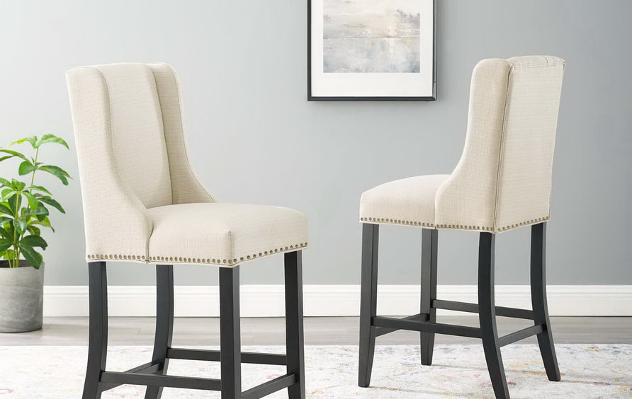 Lyra Upholstered Fabric Counter Stool Set of 2 in Beige