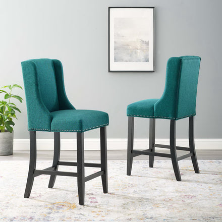 Baron Upholstered Fabric Counter Stool Set of 2 in Teal