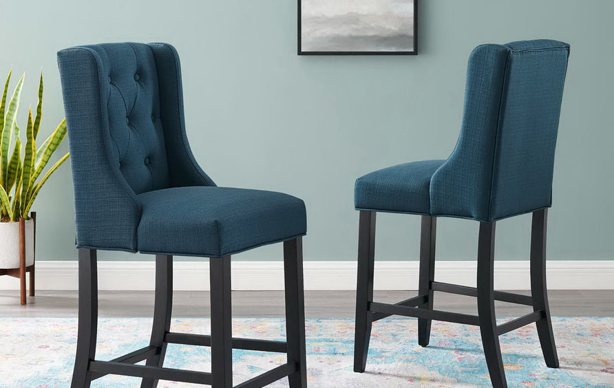 Ellison Upholstered Fabric Counter Bar Stool Set of 2 in Azure