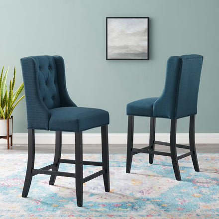 Baronet Upholstered Fabric Counter Bar Stool Set of 2 in Azure
