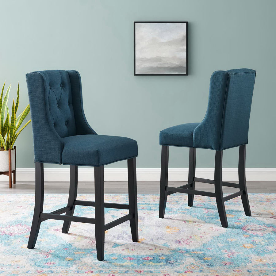 Ellison Upholstered Fabric Counter Bar Stool Set of 2 in Azure