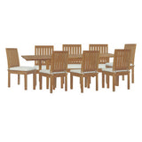 Cove 9 Piece Outdoor Patio Teak Dining Set in Natural White