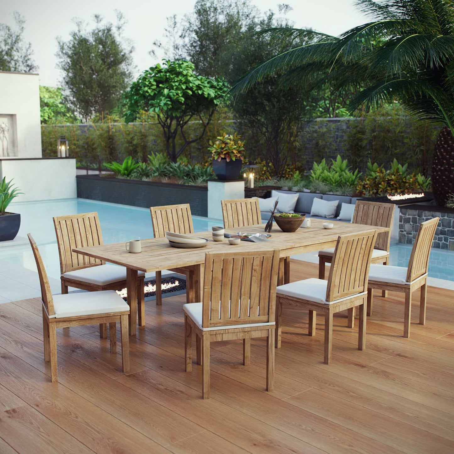 Marina 9 Piece Outdoor Patio Teak Dining Set by Furniture For America