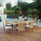 Cove 9 Piece Outdoor Patio Teak Dining Set in Natural White