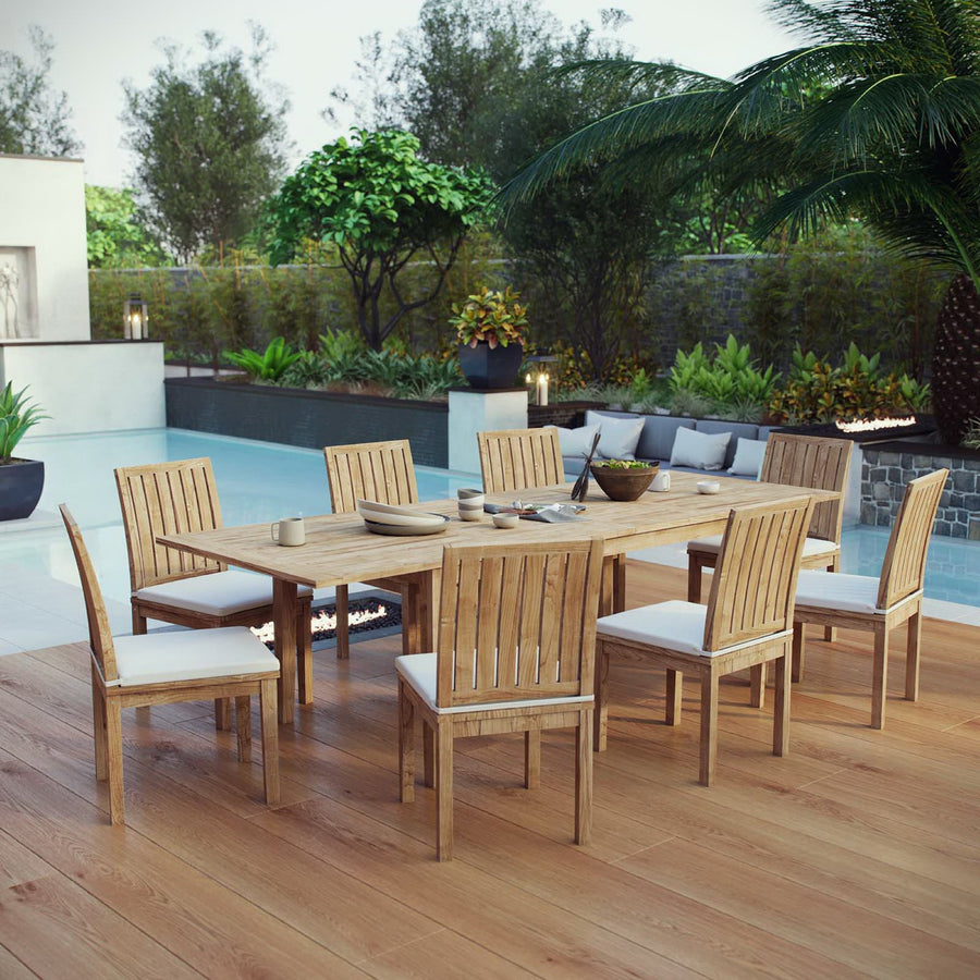 Cove 9 Piece Outdoor Patio Teak Dining Set in Natural White