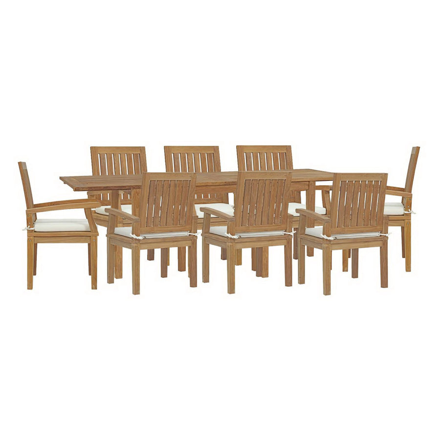 Cove 9 Piece Outdoor Patio Teak Dining Set in Natural White