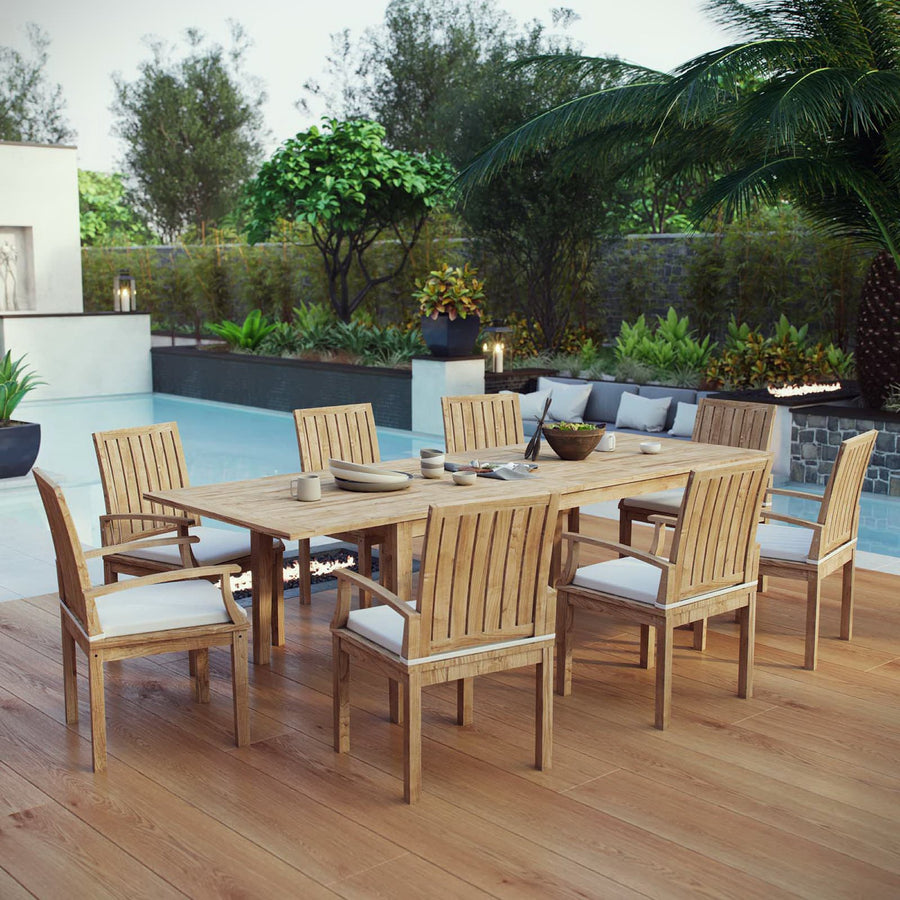 Cove 9 Piece Outdoor Patio Teak Dining Set in Natural White