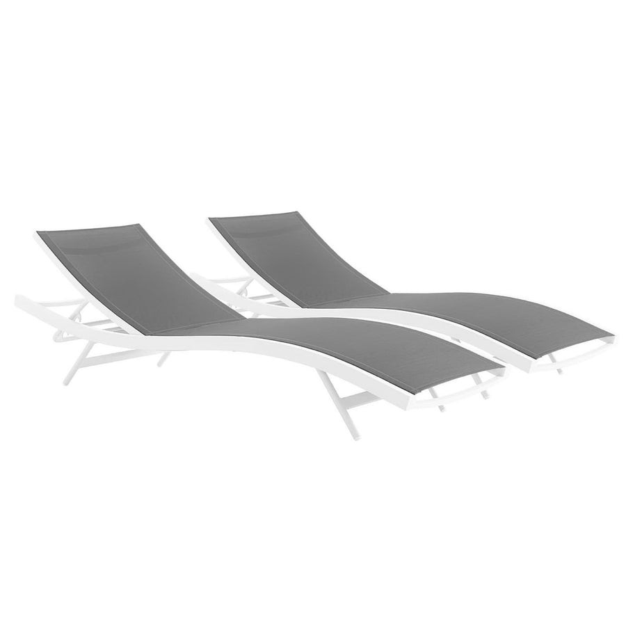 Bergamot Outdoor Patio Mesh Chaise Lounge Set of 2 in White Gray