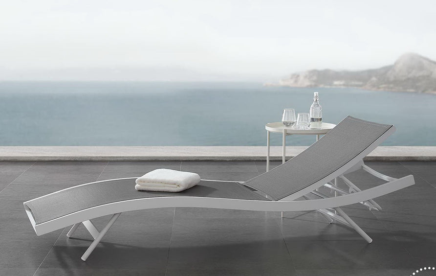 Bergamot Outdoor Patio Mesh Chaise Lounge Set of 2 in White Gray