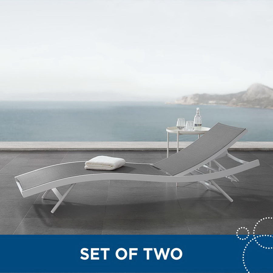 Bergamot Outdoor Patio Mesh Chaise Lounge Set of 2 in White Gray