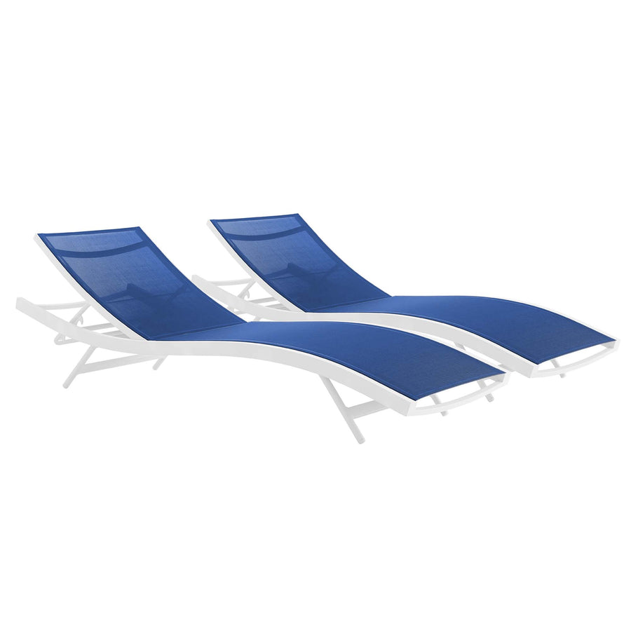 Bergamot Outdoor Patio Mesh Chaise Lounge Set of 2 in White Navy