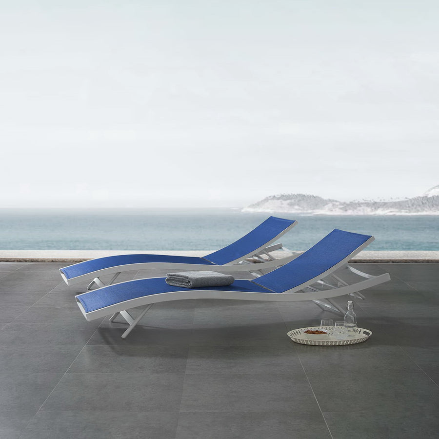 Bergamot Outdoor Patio Mesh Chaise Lounge Set of 2 in White Navy