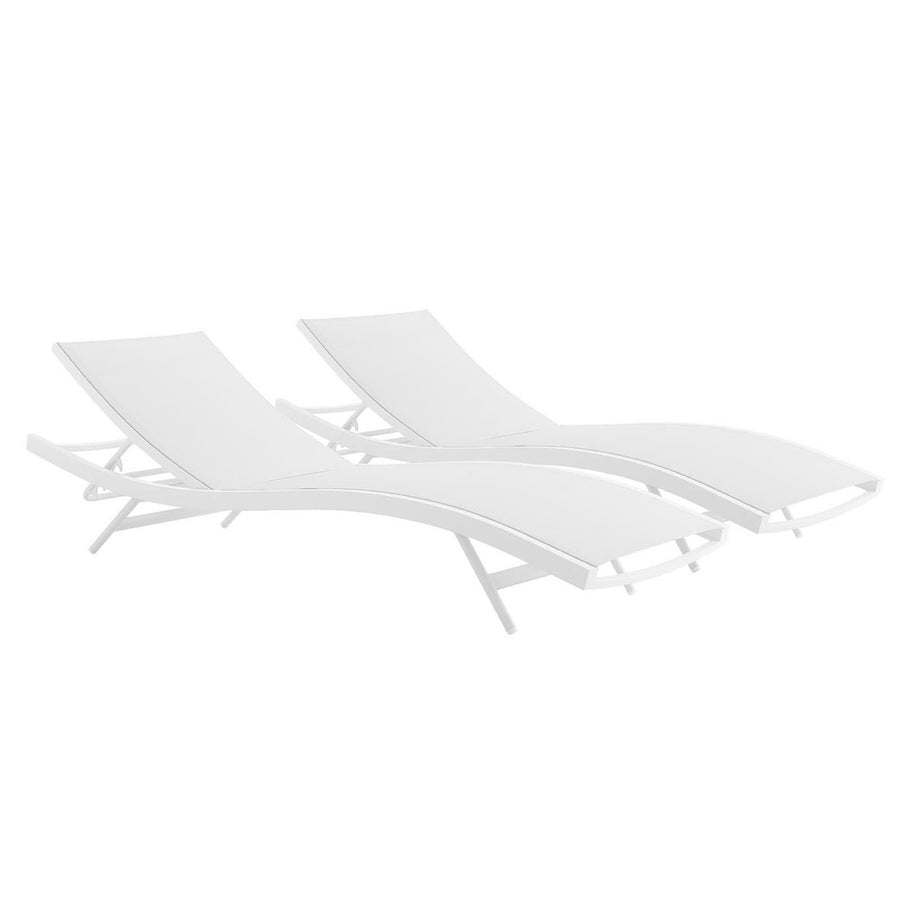 Bergamot Outdoor Patio Mesh Chaise Lounge Set of 2 in White White