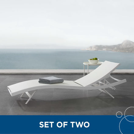 Glimpse Outdoor Patio Mesh Chaise Lounge Set of 2 in White White