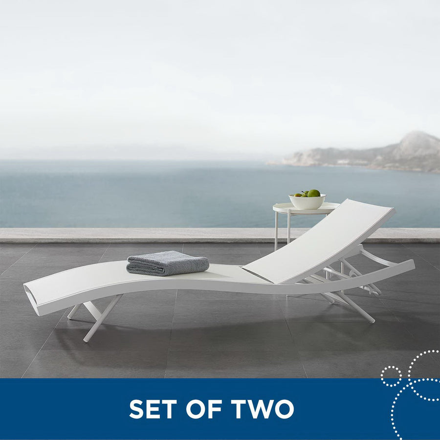 Bergamot Outdoor Patio Mesh Chaise Lounge Set of 2 in White White