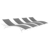 Bergamot Outdoor Patio Mesh Chaise Lounge Set of 4 in White Gray
