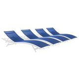 Bergamot Outdoor Patio Mesh Chaise Lounge Set of 4 in White Navy