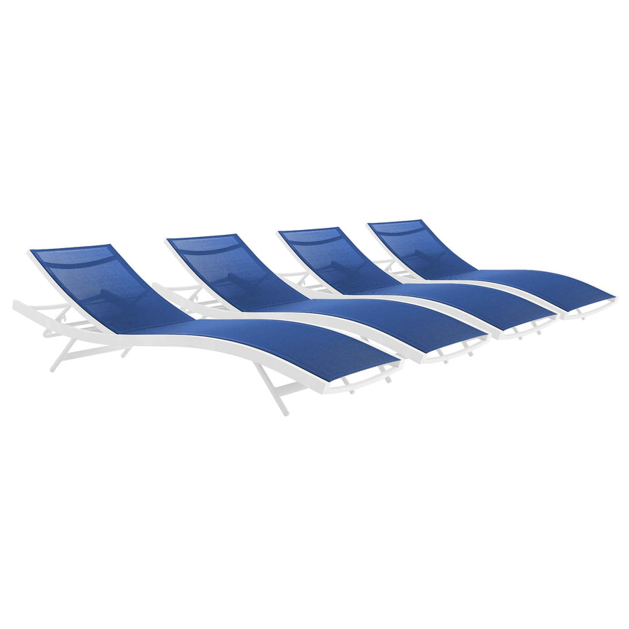 Bergamot Outdoor Patio Mesh Chaise Lounge Set of 4 in White Navy