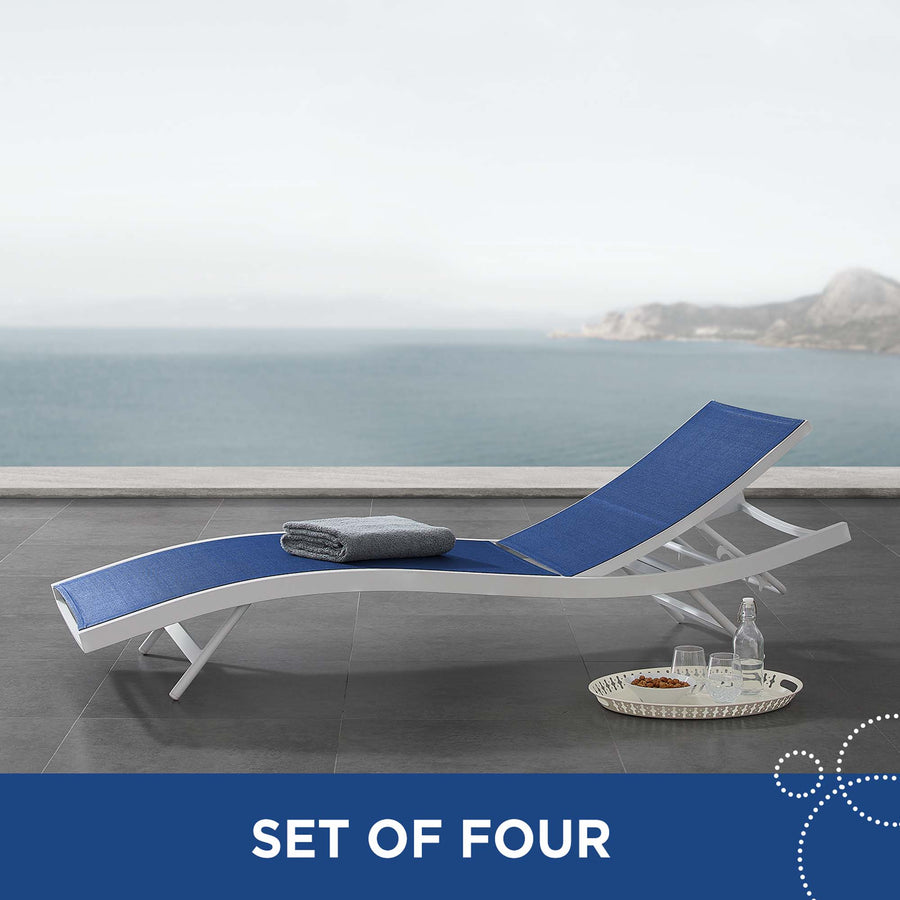 Bergamot Outdoor Patio Mesh Chaise Lounge Set of 4 in White Navy