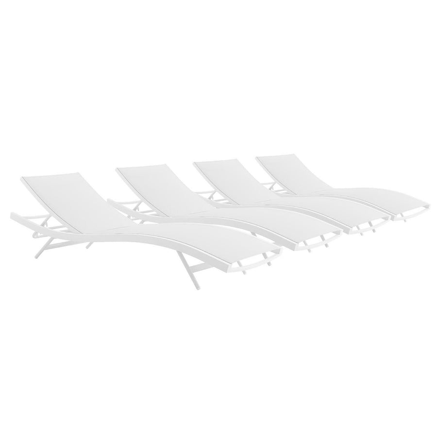 Bergamot Outdoor Patio Mesh Chaise Lounge Set of 4 in White White