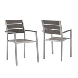 Marlow Outdoor Patio Aluminum Dining Armchair Set of 2 in Silver Gray