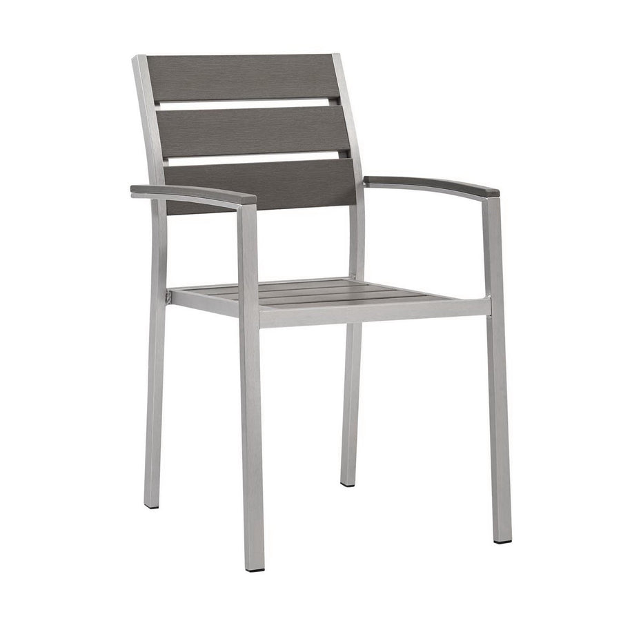 Marlow Outdoor Patio Aluminum Dining Armchair Set of 2 in Silver Gray