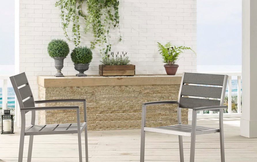 Marlow Outdoor Patio Aluminum Dining Armchair Set of 2 in Silver Gray