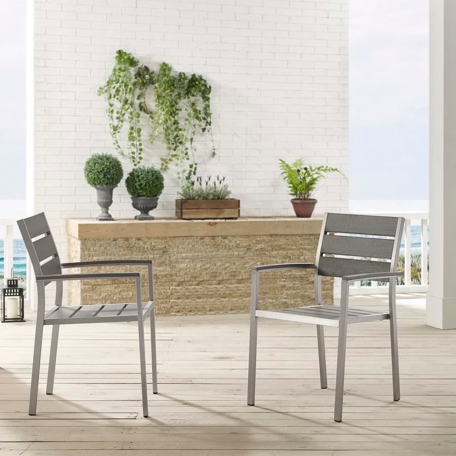 Marlow Outdoor Patio Aluminum Dining Armchair Set of 2 in Silver Gray