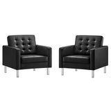 Mesa Tufted Vegan Leather Armchairs Set of 2 in Silver Black