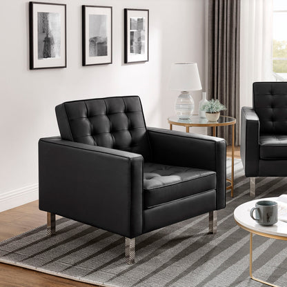 Loft Tufted Vegan Leather Armchairs Set of 2 by Furniture For America