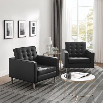 Loft Tufted Vegan Leather Armchairs Set of 2 by Furniture For America