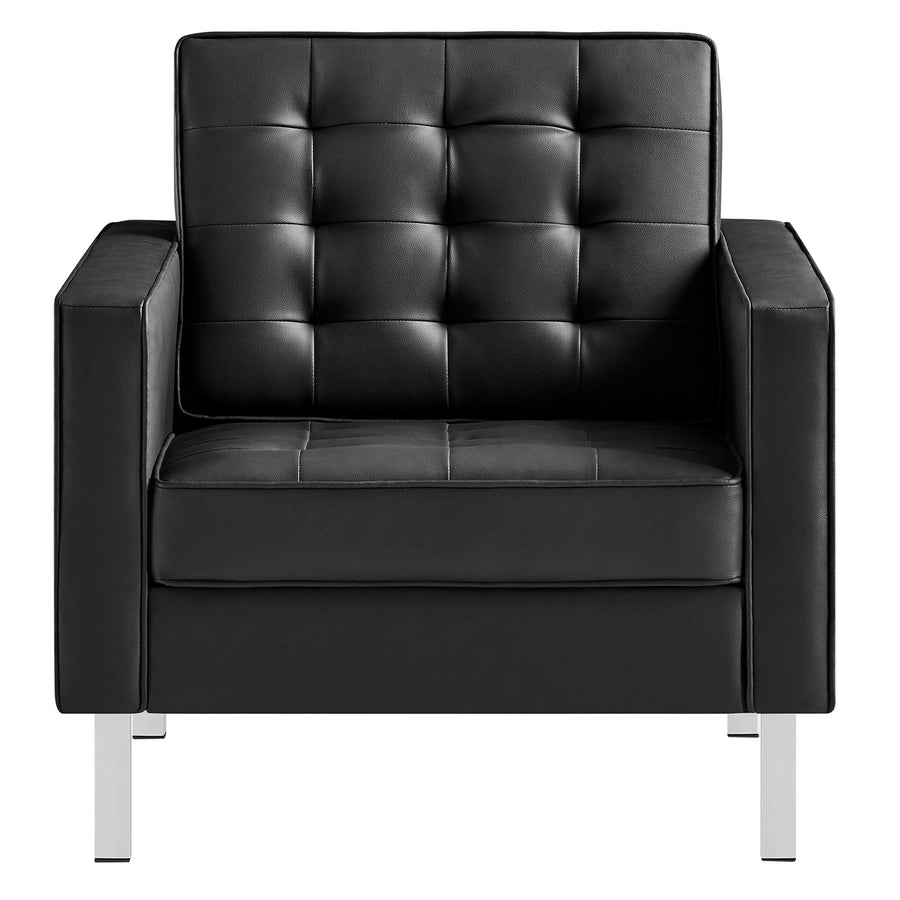 Mesa Tufted Vegan Leather Armchairs Set of 2 in Silver Black