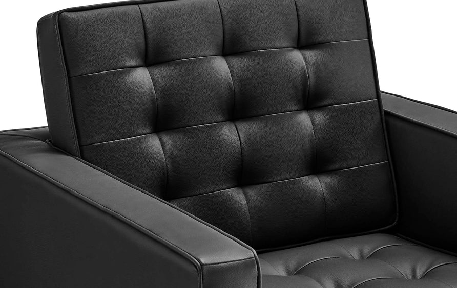 Mesa Tufted Vegan Leather Armchairs Set of 2 in Silver Black